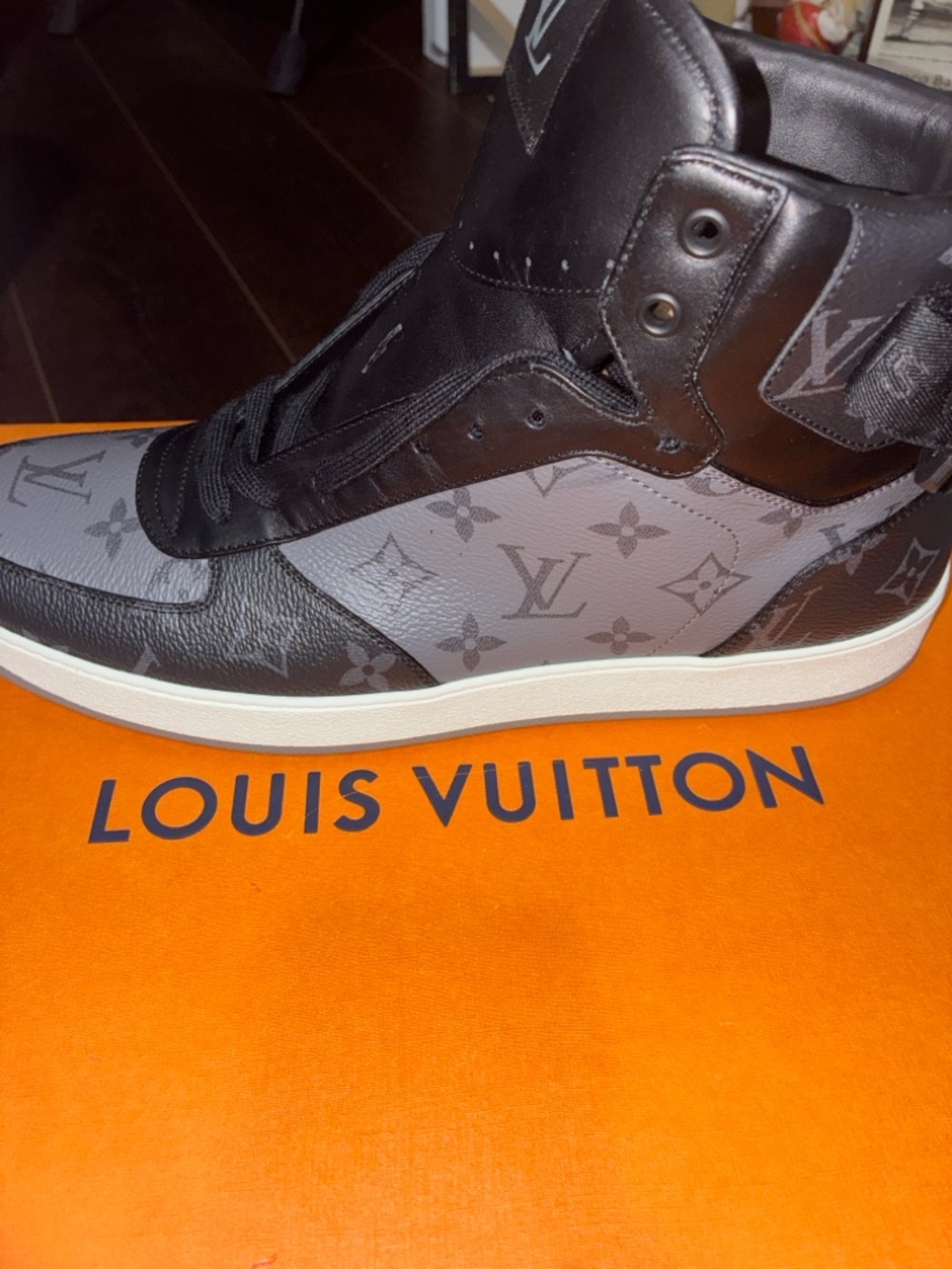 Louis Vuitton Men's High-Top Sneaker in Black and Gray Monogram - Picture 2 of 10